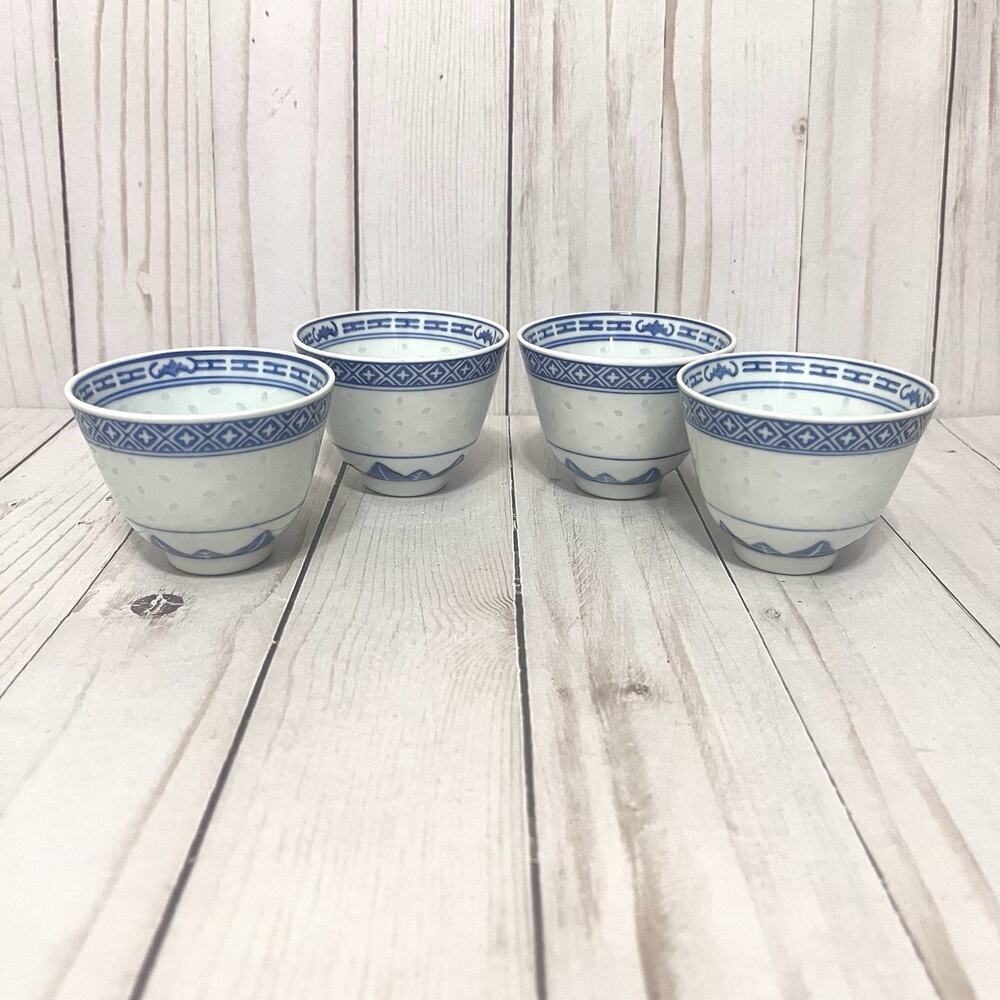 Tienshan Rice Flower Vintage Tea Cups Chinese Blue White Porcelain Rice Eyes (4)